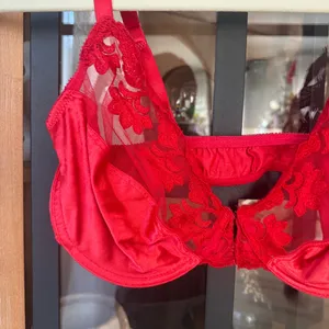 Vintage Dior silk lace bra wiring sheer mesh floral red sexy claspfront lingerie thumbnail 4