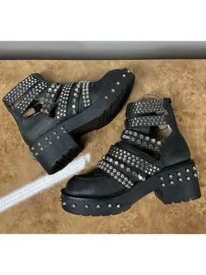 Jeffrey Campbell Starburst Studded Leather Buckle Lug Sole Boots 8.5 Goth Punk thumbnail 5