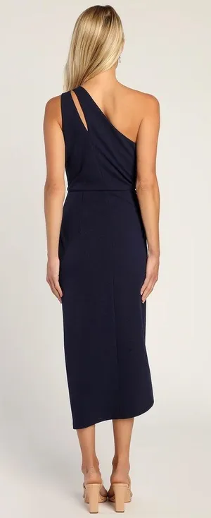 Lulus NWT So Flirty Dark Navy One-Shoulder Cutout Asymmetrical Dress thumbnail 3