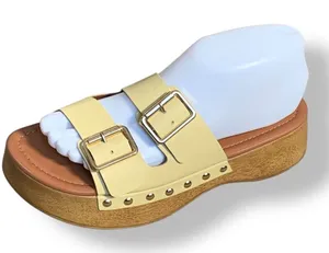 ASOS DESIGN Pale Yellow Flatform Open Toe Clogs Double‎ Buckle Detail Size 7 New thumbnail 1
