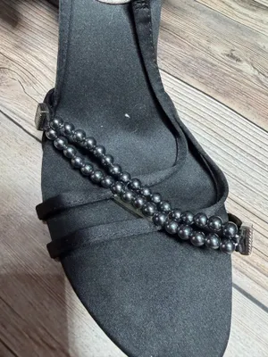 NINE WEST Black Satin & Stones Dressy Slingback Heels Size 7.5 M thumbnail 3