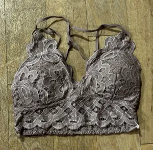 Free People NWOT Charcoal Grey Lace Bralette Floral Pattern Size Small thumbnail 1