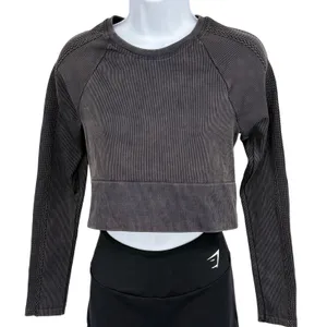 OFFLINE by Aerie Crop Top Women LG Gray Acid Wash Seamless Long Sleeve Big Chill thumbnail 1