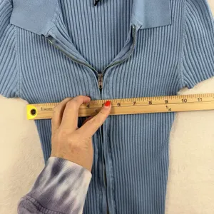 Rue 21 Vtg Y2K XS Top Soft Girl Double Zipper‎ Baby Blue Ribbed Fitted Coquette Dainty thumbnail 8