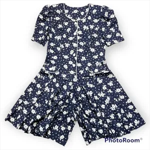 EJM ltd. Vintage 70’s-80’s floral print drop waist pliseé cotton romper, sz 12 thumbnail 2
