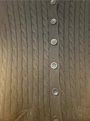 L.L. Bean Black Cable Knit Short Sleeve 100% Cotton Cardigan‎ Sweater Small thumbnail 9