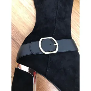 DKNY Caira Black Gold Vegan Suede Knee High Boot Buckle‎ Chunky Heel Size 6 New thumbnail 4