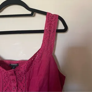 Torrid Babydoll Cotton Window Pane Button Front Tank in Red Bud thumbnail 6
