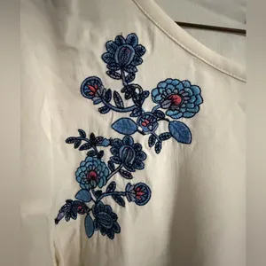 LOFT Cream Top with Blue Embroidery thumbnail 4