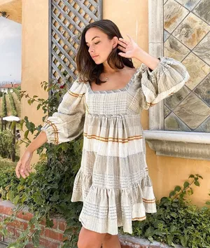 Free People | Small Cozy Striped Mini Dress In Ivory Combo Multi Color Back Tie thumbnail 1