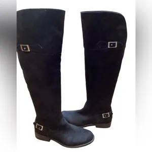 Suede over the knee boots. Black. Size 8 thumbnail 6