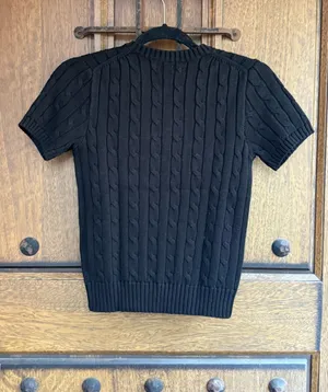 Polo by Ralph Lauren Women's Black Cable-Knit Short-Sleeve Sweater Size XS thumbnail 5