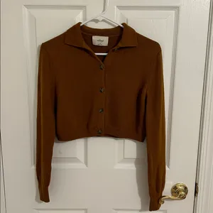 Aritzia Wilfred Nextdoor Cropped Polo Knit Cardigan Rich Chestnut New Size XS thumbnail 8
