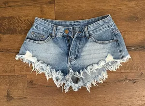 Low rise denim shorts with frayed hem size 2 thumbnail 1