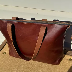 Lifetime Leather Co Brown Leather Large Tote Bag USA Handmade Zip Top thumbnail 13
