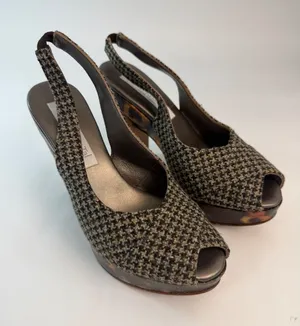 Olivia Rose Tal New York Houndstooth Leopard Platform Slingback Heels Size 37 thumbnail 1