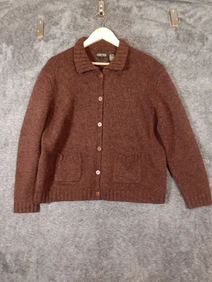 JEANNE Pierre Womens Wool Brown Collared Button Cardigan Sweater Grandpa Vintage thumbnail 2