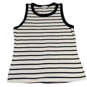 Evereve Tank Top Womens Medium White Black Striped Ribbed Sleeveless Layering thumbnail 1