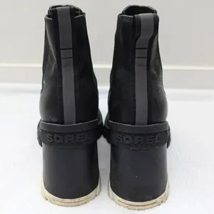 Sorel Brex Black&White Leather Chunky Block Heel Chelsea Boots Size US Women's 6 thumbnail 3