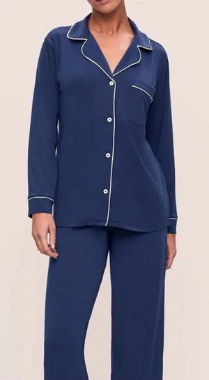 Eberjey Gisele navy blue piped pajamas thumbnail 1