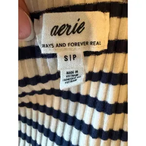 Aerie Maxi Dress Women Small Blue White Stripe Tie Front Long Sleeve Coastal thumbnail 8