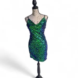 xs women’s by&by green party sequin dress thumbnail 2