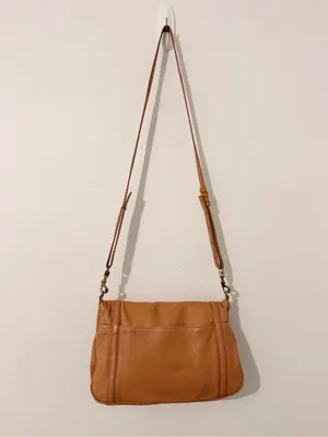 Tory Burch Amanda Fold Over Cross Body Satchel Bag Camel Tan Leather thumbnail 6