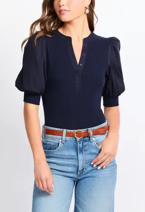 Market & spruce media poplin knit Henley top thumbnail 1