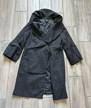AB Studio Black Double-Breasted Trench Coat with Shawl Collar thumbnail 1