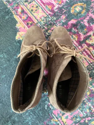 Madden Girl Taupe Faux Suede Lace-Up Ankle Booties thumbnail 5