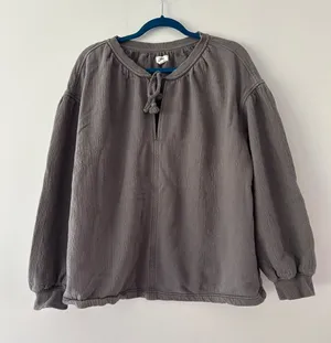 Aerie |Oversized Gray Tie-Neck Pullover Sweatshirt sz M thumbnail 1
