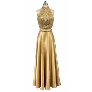 NWT Sherri Hill Gold Two Piece Halter High Slit Gown Dress Size‎ 8 Prom Formal thumbnail 2