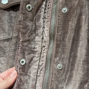 Free People‎ Crushed Velvet Bomber Jacket Dusty Mauve Oversize Snap/Zip M/L thumbnail 6