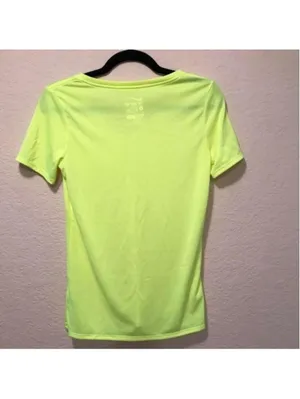 Nike Dri-FIT Neon Yellow V-Neck Athletic T-Shirt‎ thumbnail 3