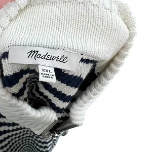 Madewell Ribbed Half-Zip Sweater in Stripe Ivory White Navy Blue‎ Size XXL thumbnail 12