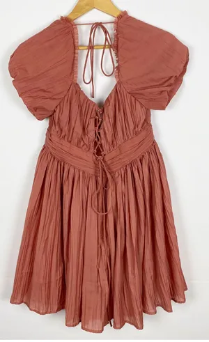 ASOS DESIGN plisse mini dress with puff sleeve in rose size 8 thumbnail 2