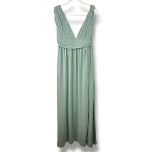 Lulus NWOT Heavenly Hues Sage Green Brush Woven Chiffon V-Neck Maxi Dress Large thumbnail 6