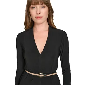 Tommy Hilfiger Womens Pleated Belted Knit Fit Flare Dress A4JJ1AST Black 2 thumbnail 12