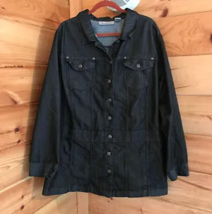 FALL ESSENTIAL DARK WASH BLACK/GREY LONG DENIM JACKET Black Size L thumbnail 1