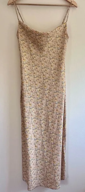 Urban Outfitters Trinity Cowl Neck Yellow Floral Slip Midi Dress - Size Small thumbnail 1