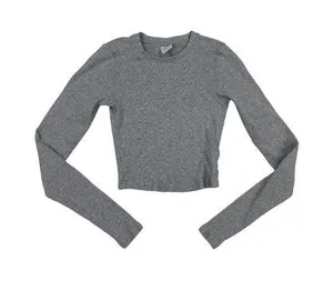 Aritzia Tna - Round Neck Long Sleeve Ribbed Top in Gray thumbnail 1