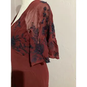 Anthropologie Maeve Francoise Red Floral Embroidered Midi Dress V-Neck 2 thumbnail 7