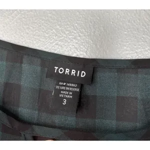 Torrid Sheer Top Plus Size 3 3X Green Black Checkered Gingham Peasant Babydoll thumbnail 5