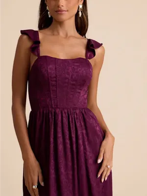 Lulu's Plum Ruffled Strap Maxi Dress with Side Slit thumbnail 4