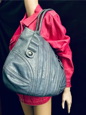 Nine West Large Textured Blue Shoulder Tote with Decorative Stitching thumbnail 4