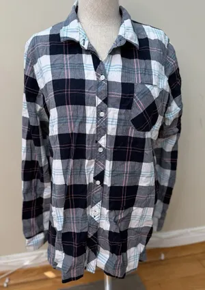 Barbour Womens Shoreline Shirt 10 EUC Oversized Windowpane Tartan Coastal Preppy thumbnail 1