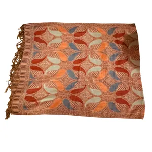 Pashmina JS Ondo Paisley Scarf Shawl‎ Wrap Orange Blue Fringe Boho Classic thumbnail 4