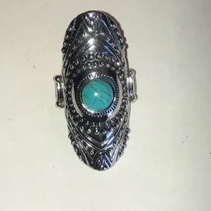 Turquoise Stone Silver Tone Boho Statement Ring Blue thumbnail 4