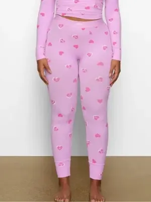 SKIMS SUMMER SLEEP RIBBED LEGGINGS IN PETAL PRINT Pink Heart Small thumbnail 2