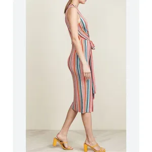 Alice & Olivia Delora colorful vertical striped wrap tie waist midi dress size 2 thumbnail 3